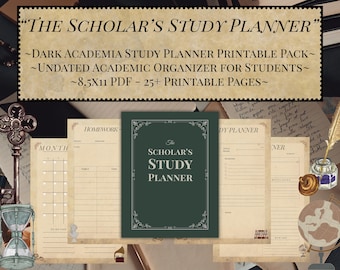 Dark Academia Study Planner Bundle | Aesthetic Student Printables | 8.5x11 PDF | Undated Academic Organizer for Students