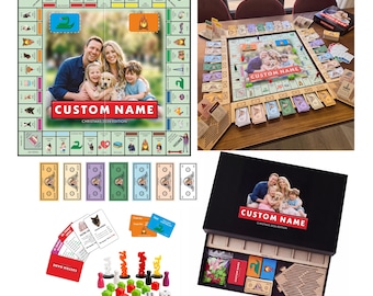 Jeu de société Customopoly, boîte de rangement en bois, cadeau personnalisé, plateau de jeu personnalisé, cadeau personnalisé