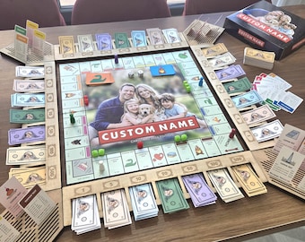 Jeu de société Customopoly, boîte de rangement en bois, cadeau personnalisé, plateau de jeu personnalisé, cadeau personnalisé