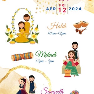 Tarjeta de ceremonias previas a la boda india: plantilla editable en Canva