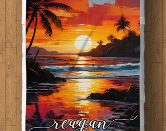 Manta polar personalizada: Atardecer en la playa, acogedora manta