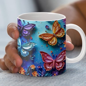 Colorful Butterfly Mug Wrap, Instant Download for 11oz & 15oz Mugs, Artistic Butterfly Design, Printable PNG
