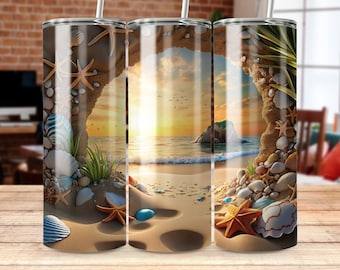 Beach Sunset Tumbler Sublimation Design: 20 oz Skinny Wrap (Digital Download)