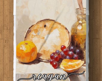 Customized Fleece Blanket: Artistic Fruit Design, Personalized Throw