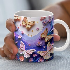 Butterfly Mug Wrap Design, Instant PNG Download, Colorful Mug Accessories, Floral Decor, 11oz 15oz