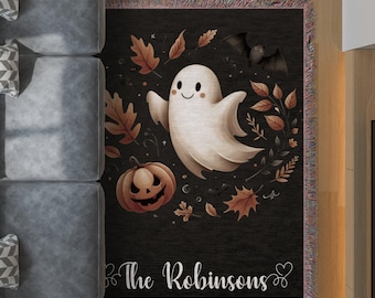 Halloween Ghost Pumpkin Woven Blanket, Spooky Fall Decor, Personalized Gift