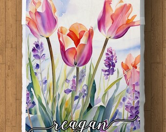 Manta polar floral personalizada: decoración del hogar con acuarela