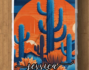 Manta polar personalizada: diseño de cactus del desierto, decoración suave para el hogar