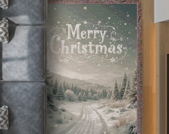 Manta navideña tejida a mano, escena de un paraíso invernal, decoración navideña