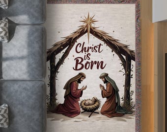 Nativity Scene Woven Blanket, Christ is Born, Christmas Decor