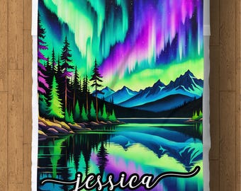 Manta polar personalizada de la aurora boreal: manta de sherpa Aurora Borealis