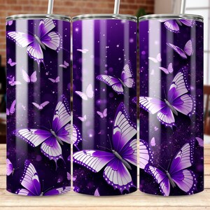 Purple Butterfly Illustration, Vibrant Butterfly Art, Butterfly Pattern Design, Digital Art Download, 20 oz Skinny Tumbler Sublimation