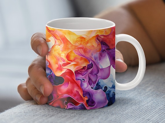 Abstrakte Aquarellfarbe: Bunte Kaffeebecher-Kunst (Digitaler Download)