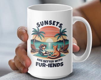 Sunset Beach Dog & Cat Mug Wrap: 11oz/15oz Sublimation Design (Digital Download)