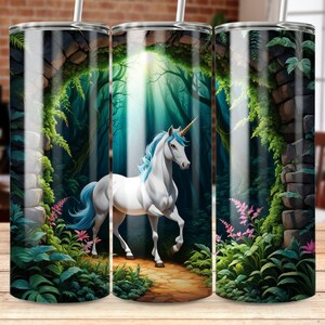 Magische eenhoorn in betoverd bos, 20 oz mager sublimatieontwerp beker, rechte en taps toelopende omslag, omslag beker, instant download
