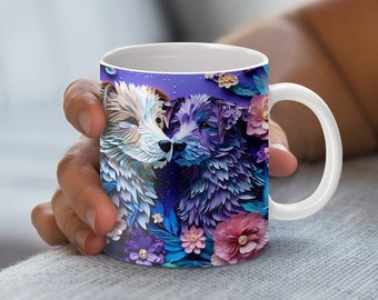 Diseño floral para envolver tazas de perro: PNG de 11 oz y 15 oz (descarga digital)