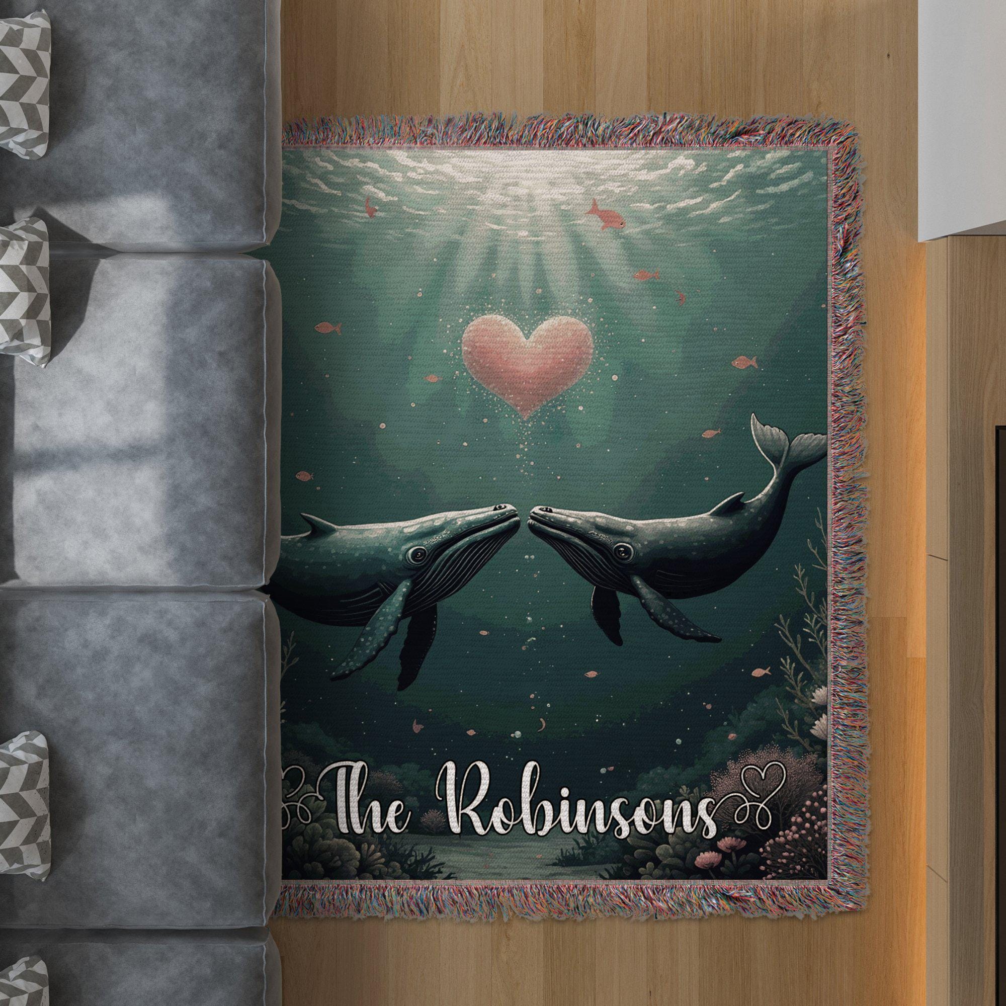 Ocean Whale Heart Woven Blanket: Personalized Underwater Throw - Etsy