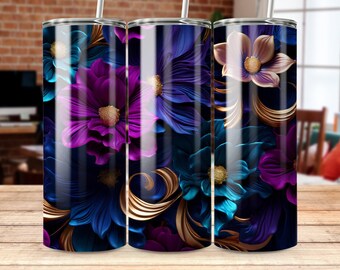 Elegant Floral Tumbler Wrap: Dark Flower Design (PNG Digital Download)