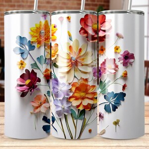 3D Pressed Flowers20 oz Skinny Tumbler Sublimation Design, Straight and Tapered Wrap, Tumbler Wrap, Tumbler Png, Instant Download, Floral