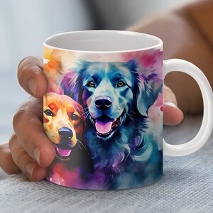 Bunte Hunde Aquarell Mug Wrap, Hunde-Liebhaber digitaler Download, Hundebecher Design, 11oz und 15oz Becher, PNG-Datei, Sofort-Download