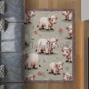 Personalized Baby Cow Woven Blanket, Farm Nursery Decor