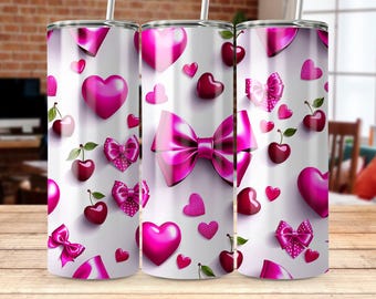 Vaso de 20 oz con diseño de corazón y lazo rosa (descarga digital)