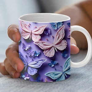 Whimsical Butterfly Mug Wrap Design, Digital Download, Purple & Pink, 11 and 15oz Mug, PNG File