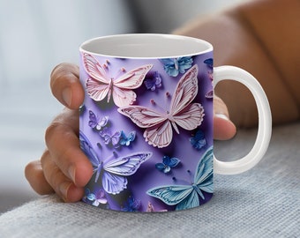 Butterfly Mug Wrap Design: Purple & Pink PNG File (Digital Download)
