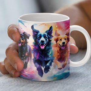 Bunter Aquarell Hundebecher, digitaler Download, 11 Unzen und 15 Unzen Becher Design, lebhafte Haustierkunst, druckbare PNG-Datei, Sofort Download