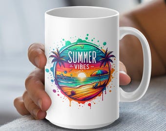 Zomerse mokomslag: retro strandzonsondergang, palmbomen (digitale png-download)