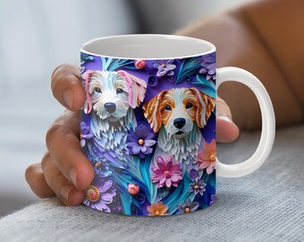 Floral Dog Mug Wrap PNG: 11oz & 15oz, Dog Lover Gift (Digital Download)