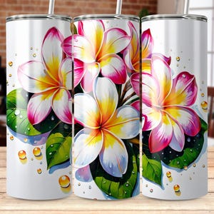 Plumeria Floral 20 oz Skinny Tumbler Sublimation Design, Straight Tapered Wrap, Tumbler Wrap, Tumbler Png, Instant Download