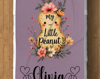 Personalized Fleece Baby Blanket: Floral 'My Little Peanut' Design