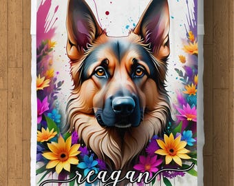 Manta polar personalizada de pastor alemán: regalo floral colorido para amantes de los perros