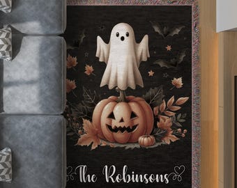 Halloween Ghost Pumpkin Woven Blanket, Spooky Fall Decor, Personalized Cotton Throw
