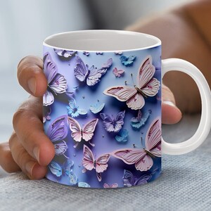 Colorful Butterfly Mug Wrap, 3D Art Design Instant Download, Pink and Purple Butterfly Print, PNG for 11 & 15oz Mugs