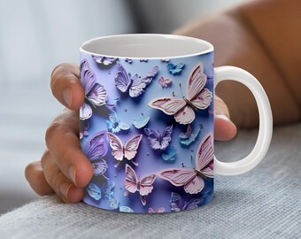 Butterfly Mug Wrap: Pink & Purple 3D Art Design (PNG Digital Download)
