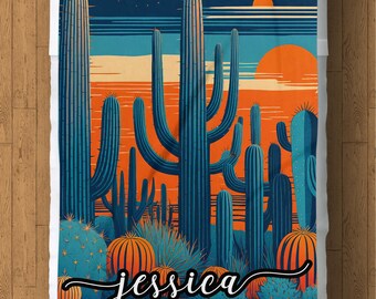 Manta polar personalizada con diseño de cactus: decoración del suroeste