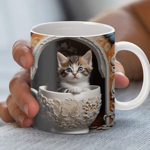 Cute Kitten Mug 11oz and 15oz Png Template, Sublimation Art Design, Mug Wrap Template, Instant Digital Download PNG