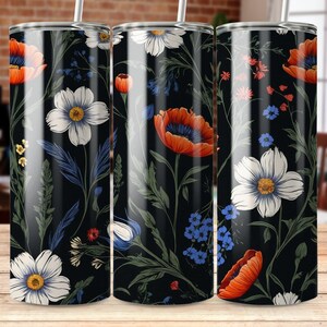 Floral Tumbler Wrap Sublimation Design, 20 oz Skinny Tumbler Sublimation Design, Straight and Tapered Wrap, Tumbler Wrap, Tumbler Png