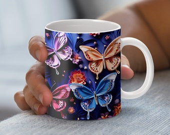 Butterfly Floral Mug Wrap: Vibrant PNG Design (Digital Download)
