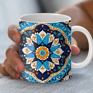11oz 15oz Mug Template, Mug Sublimation Design, Mug Wrap Template, Instant Digital Download PNG, Blue Floral Pattern