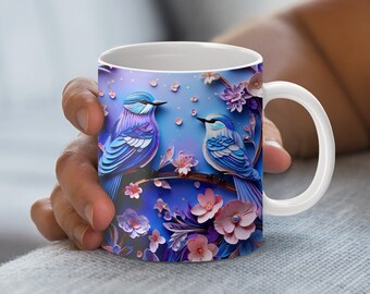 Floral Bird Mug Wrap Design: 11oz & 15oz PNG (Digital Download)