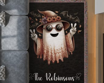 Personalized Halloween Ghost Woven Blanket, Spooky Fall Decor