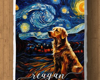 Manta polar personalizada con retrato de mascota: Arte canino estilo noche estrellada