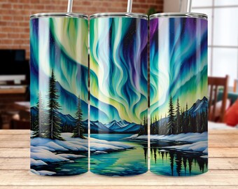 Aurora Borealis Tumbler Wrap: Winter Northern Lights Design (Digital Download)