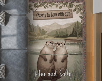 Custom Woven Blanket: Otterly in Love, Personalized Woodland Design