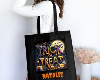Personalized Halloween Trick or Treat Tote Bag, Spooky Design