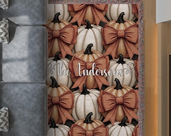 Personalized Halloween Pumpkin Blanket, Custom Woven Fall Decor
