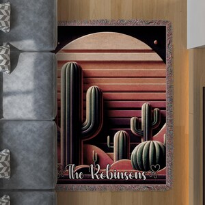 Custom Desert Sunset Cactus Blanket: Southwestern Woven Throw